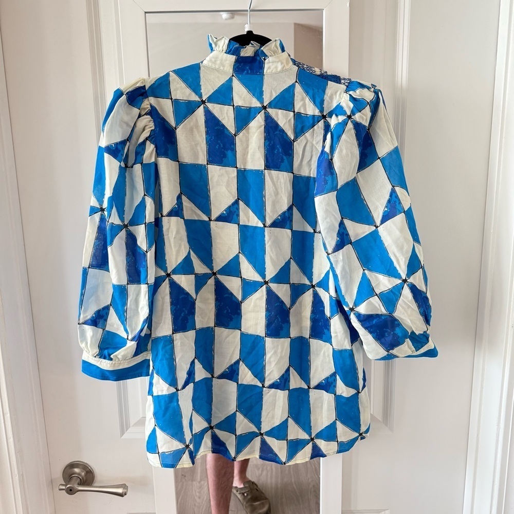 New Hope For Flowers Tracy Reese Blouse Size Large Color Blue White - Picture 3 of 5